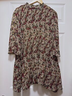 Zara Floral High-Neck Swing Dress in Multi-Color